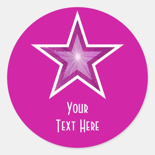 Roze Star 'Jouw tekst' ronde sticker roze (Voorkant)