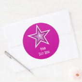 Roze Star 'Jouw tekst' ronde sticker roze (Envelop)