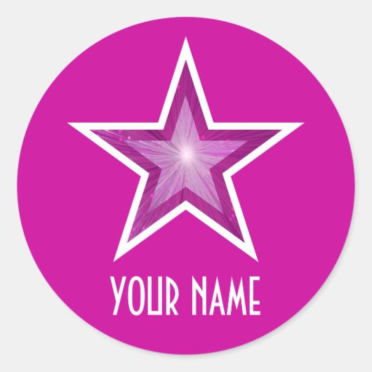 Roze Star 'Name' rond sticker roze (Voorkant)