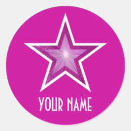 Roze Star 'Name' rond sticker roze