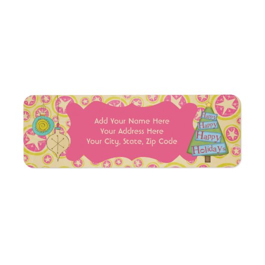 Roze Star Retro Holiday Return Address Labels (Voorkant)