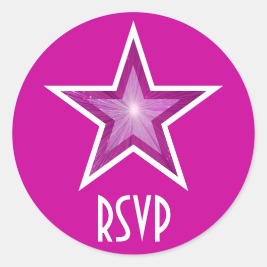 Roze Star RSVP ronde sticker roze (Voorkant)