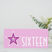 Roze Star 'SIXTEEN' roze witte langwerpige Kaart (Staand voorkant)