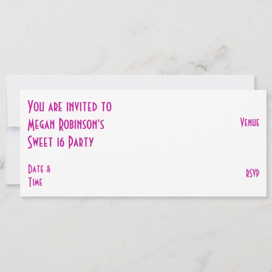 Roze Star 'SIXTEEN' roze witte langwerpige Kaart (Achterkant)