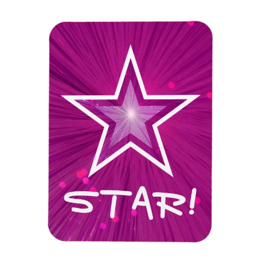 Roze Star 'STAR!' flexibele magneet (Verticaal)