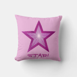 Roze Star 'STAR!' gooi kussen vierkant bleek roze.