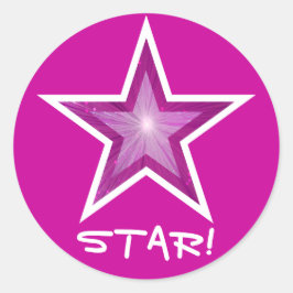 Roze Star 'STAR!' ronde sticker roze