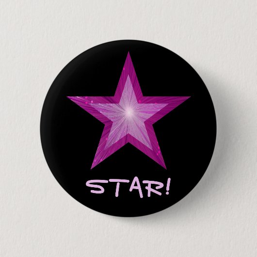 Roze Star 'STAR'-toets zwart Ronde Button 5,7 Cm (Voorkant)