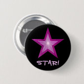 Roze Star 'STAR'-toets zwart Ronde Button 5,7 Cm (Voorkant /achterkant)