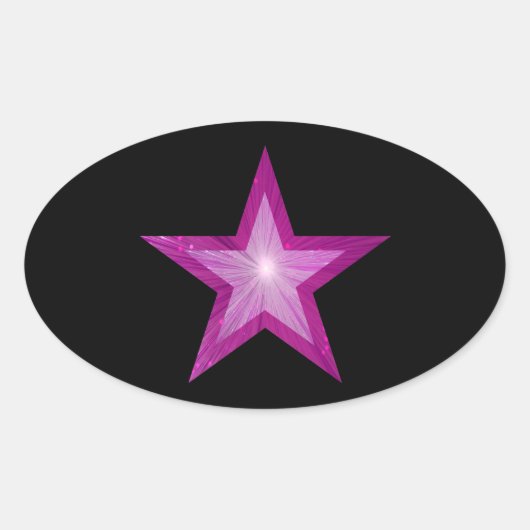 Roze Star sticker ovaal zwart (Voorkant)