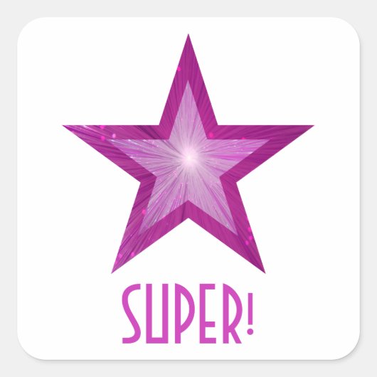 Roze Star 'SUPER', vierkante sticker wit (Voorkant)