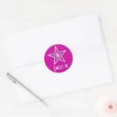 Roze Star 'Sweet 16' ronde sticker roze (Envelop)