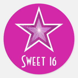 Roze Star 'Sweet 16' ronde sticker roze