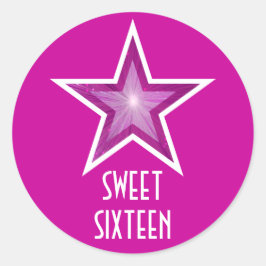 Roze Star 'Sweet Sixteen' ronde sticker roze