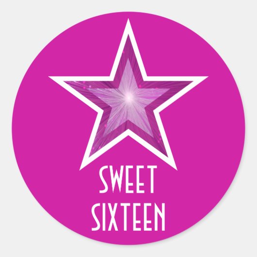 Roze Star 'Sweet Sixteen' ronde sticker roze (Voorkant)