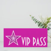 Roze Star 'VIP PASS'-uitnodiging roze lang Kaart (Staand voorkant)