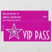 Roze Star 'VIP PASS'-uitnodiging roze lang Kaart (Voorkant / Achterkant)
