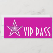 Roze Star 'VIP PASS'-uitnodiging roze lang Kaart (Voorkant)