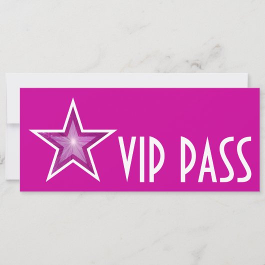 Roze Star 'VIP PASS'-uitnodiging roze lang Kaart (Voorkant)