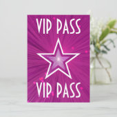 Roze Star 'VIP PASS'-uitnodiging wit Kaart (Staand voorkant)