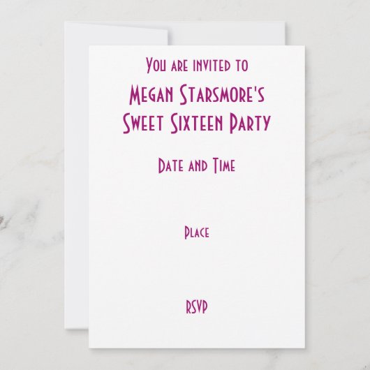 Roze Star 'VIP PASS'-uitnodiging wit Kaart (Achterkant)