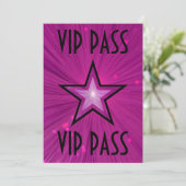 Roze Star 'VIP PASS'-uitnodiging zwart Kaart (Staand voorkant)