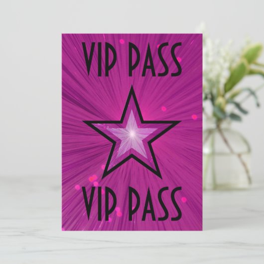 Roze Star 'VIP PASS'-uitnodiging zwart Kaart (Staand voorkant)