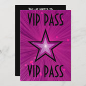Roze Star 'VIP PASS'-uitnodiging zwart Kaart (Voorkant / Achterkant)