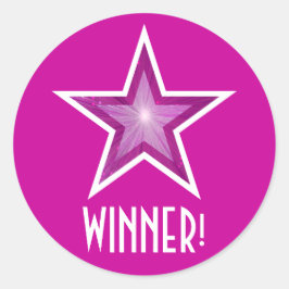 Roze Star 'WINNER!' ronde sticker roze