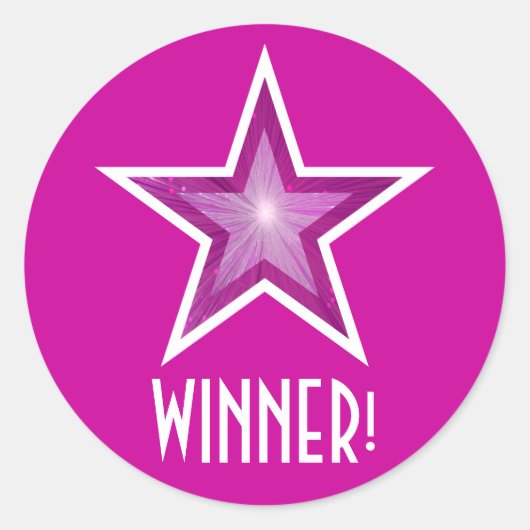 Roze Star 'WINNER!' ronde sticker roze (Voorkant)