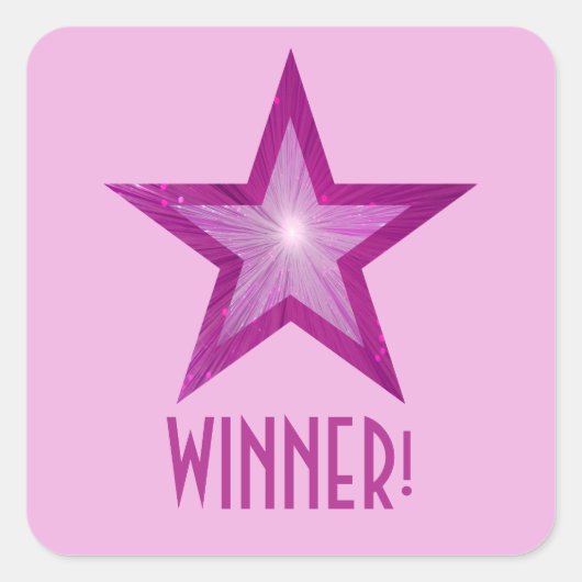 Roze Star 'WINNER' vierkante sticker bleek roze (Voorkant)