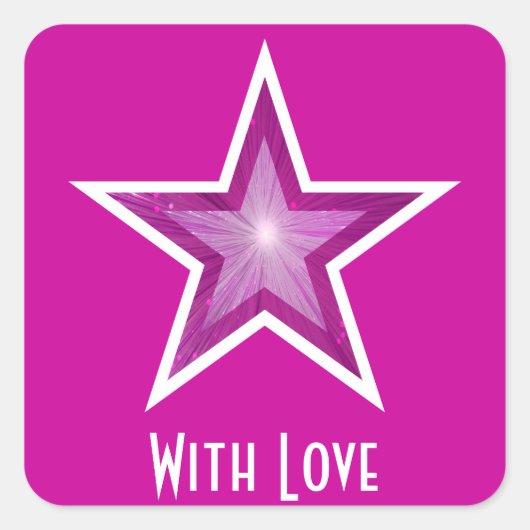 Roze Star 'With Love' vierkante sticker roze (Voorkant)
