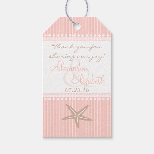 Roze Starfish Beach Bruiloft Gast Favor Dank je- Cadeaulabel (Voorkant)