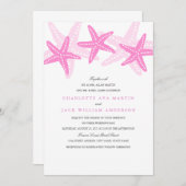 Roze Starfish Beach bruiloft uitnodiging (Voorkant / Achterkant)