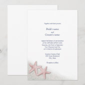 Roze Starfish Beach Wedding Invitting Kaart (Voorkant / Achterkant)