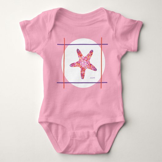 Roze Starfish Eén stuk baby carrosserie Romper (Voorkant)