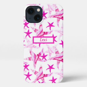 Roze Starfish Wave-silhouette waterverf iPhone 13 Hoesje