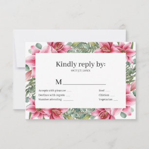 Roze Stargazer Lelie Huwelijks RSVP Kaart