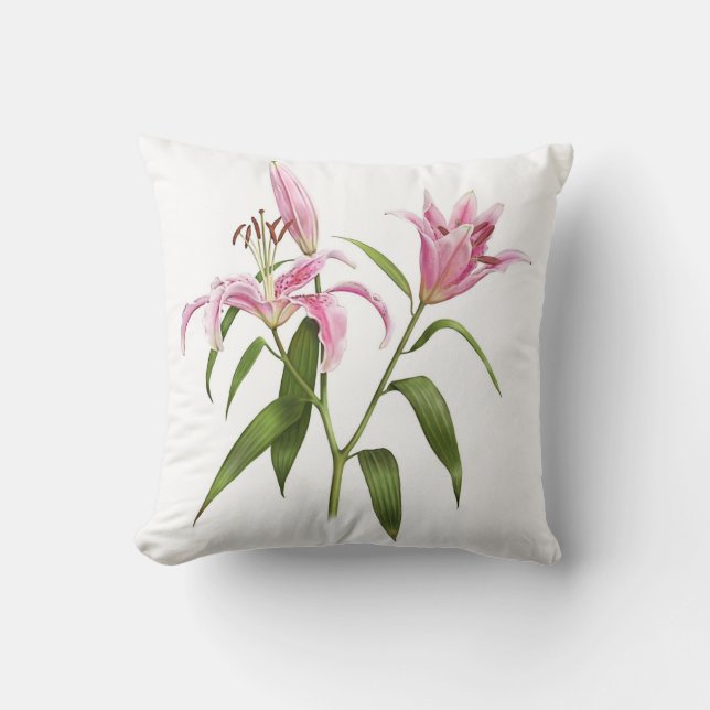 Roze Stargazer Lelie Kussen (Voorkant)