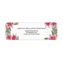 Roze Stargazer Lelie Retouradreslabel