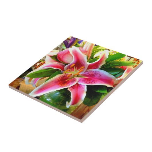 roze stargazer - lelie tegeltje (Zijkant)