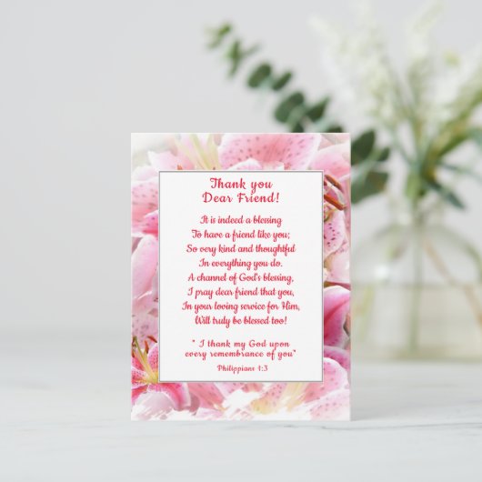 Roze Stargazer-lelies Dank je wel Christelijke vri Briefkaart (Staand voorkant)