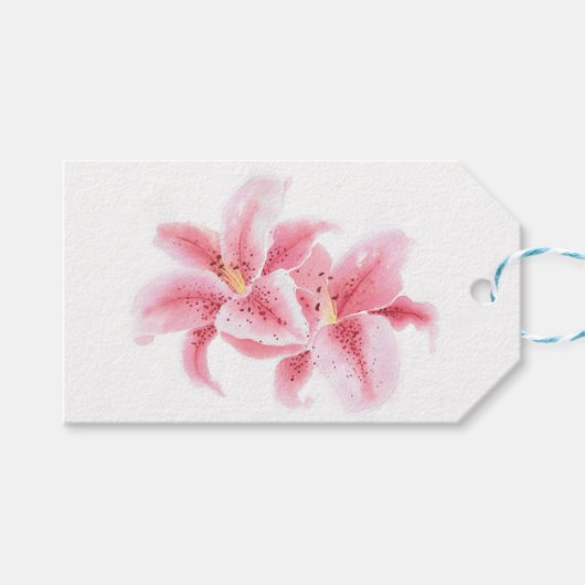 Roze Stargazer Lilies Cadeaulabel (Voorkant (Horizontaal))