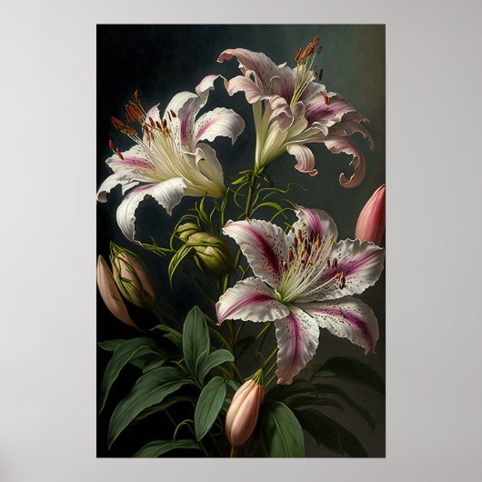 Roze Stargazer Lilies Flower Art Print Poster (Voorkant)