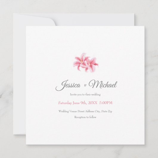 Roze Stargazer Lilies Invitation Kaart (Voorkant)