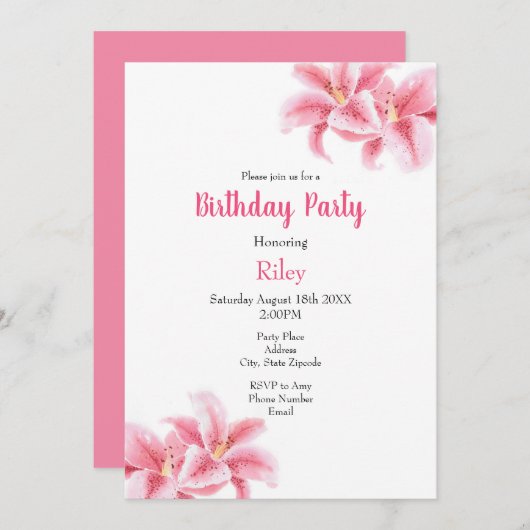 Roze Stargazer Lilies Kaart (Voorkant / Achterkant)