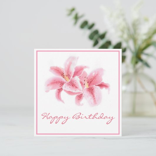 Roze Stargazer Lilies Kaart (Staand voorkant)