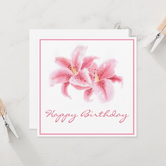 Roze Stargazer Lilies Kaart (Voorkant / Achterkant in situ)