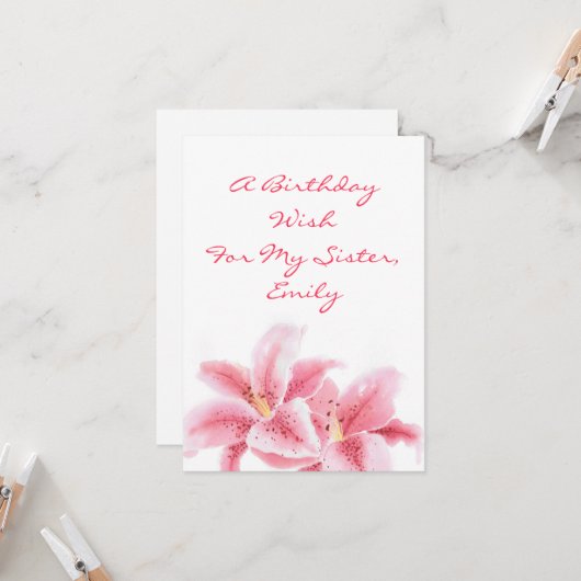 Roze Stargazer Lilies Kaart (Voorkant / Achterkant in situ)