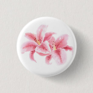 Roze Stargazer Lilies Ronde Button 3,2 Cm